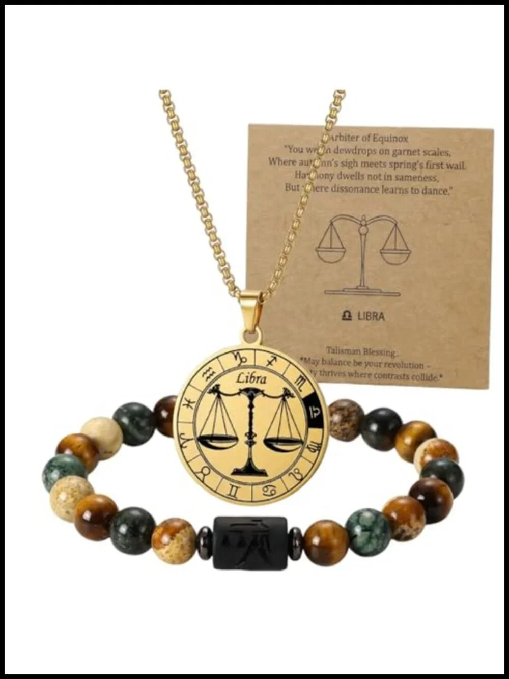 Zodiac Jewelry Set: Stainless Steel Constellation Necklace & Natural Stone